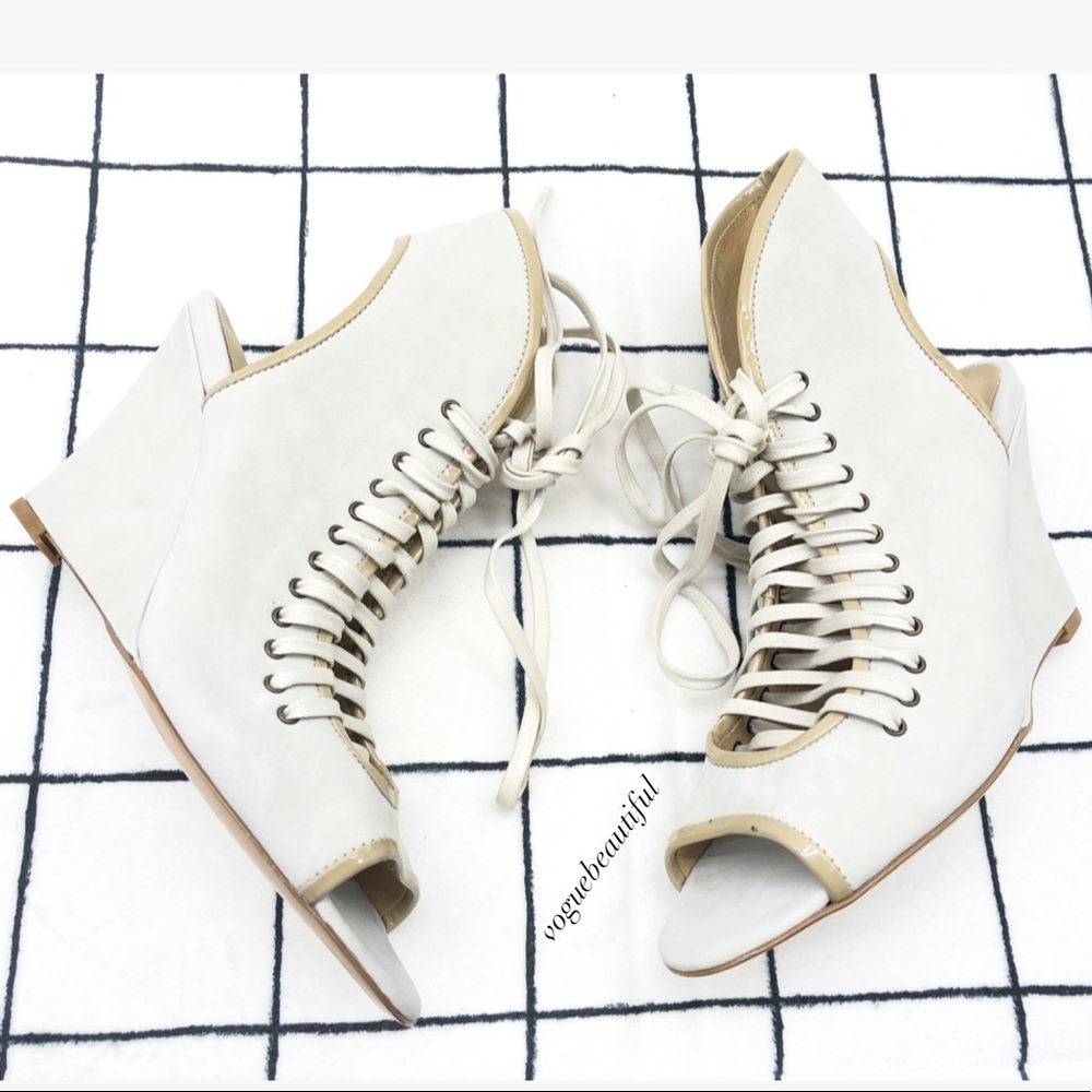 Acne Open-Toe Lace-Up Ankle Booties in Off-White